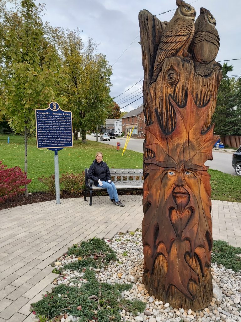 One of the many famous dying tree wood carved statues in Orangeville!